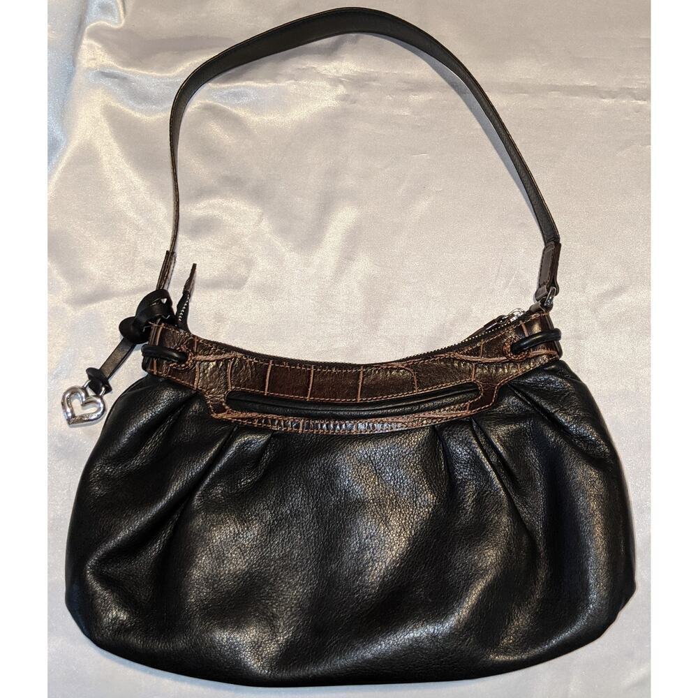 Brighton Croc Embossed Leather Hobo Shoulder Bag Handbag Black/Brown EUC 8x12x3 - Picture 8 of 12